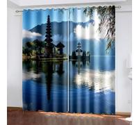 Trattamenti per finestre della cucina, tende per finestre casale blu verde lago e alberi paesaggi poliestere 2 pannelli 487,7 x 213,4 cm