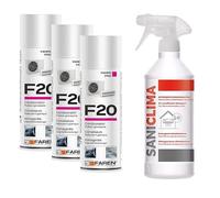 Trattamento Igienizzante per Climatizzatori, Faren F20 e Saniclima Detergente, rimuove sporco, germi, batteri, rinfresca e purifica l'aria (Saniclima + 3pz Igienizzante F20)