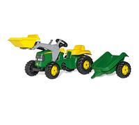 Trattore a pedali JOHN DEERE RollyKid con benna anteriore e rimorchio - verde