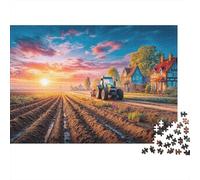 Trattore che ara il campo, puzzle da 1000 pezzi, paesaggio rurale al tramonto, giochi educativi per adulti, bellissime decorazioni, regali di compleanno difficili e stimolanti, 38x26 cm/1000 pezzi