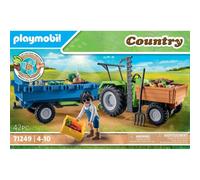 PLAYMOBIL Country 71249 Trattore con rimorchio, incl. cassete per Il Trasporto, Trattore Verde per la Fattoria Biologica, Giocattolo sostenibile per Bambini dai 4 Anni in su