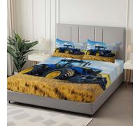 Trattore Da Campo Rurale Lenzuola Una Piazza e Mezza con Angoli Azzurro Cielo, 135 x 190 cm Lenzuola in Microfibra con Angolo Fino a 30 cm, Set completo da letto con 2 federe