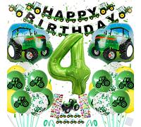 Trattore - Decorazione di compleanno per bambini, 4 anni, decorazione per il compleanno dei bambini, 4, palloncino gigante in pellicola, numero 4, decorazione di compleanno, trattore, 4 anni,