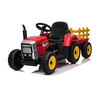 Trattore elettrico LAVORATORI con rimorchio, rosso, trazione posteriore, batteria 12V, ruote in Plastica, ampio sedile in Plastica, telecomando 2.4 GHz