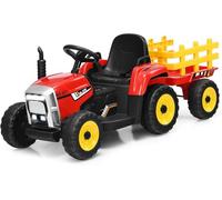 Trattore Elettrico per Bambini 12V 7Ah 2 Cambi di Marcia Soft Start Trattore a Batteria ricaricabile con 2 Motori da 35W Luci Frontali Pulsante Clacson Lettore MP3 Porta USB Controllo Remoto Rosso