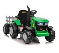 Trattore Elettrico Per Bambini 12V Con Rimorchio Cavalcabile Telecomando | Trattore con Doppio Motore da 35W, Musica Bluetooth/USB, Cambio a 3 Marce, Luci a 7 LED