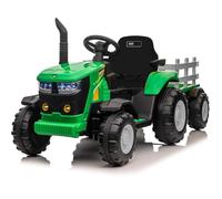 Trattore Elettrico per Bambini Batteria 12V con Telecomando, Trattore con Rimorchio Cavalcabile Doppio Motore da 35W, Musica Bluetooth/USB, Cambio a 3 Marce, Luci a 7 LED (Verde)