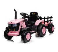 Trattore Elettrico per Bambini Batteria 12V con Telecomando, Trattore con Rimorchio Cavalcabile Doppio Motore da 35W, Musica Bluetooth/USB, Cambio a 3 Marce, Luci a 7 LED (Rosa)