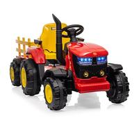 Trattore Elettrico per Bambini Batteria 12V con Telecomando, Trattore con Rimorchio Cavalcabile Doppio Motore da 35W, Musica Bluetooth/USB, Cambio a 3 Marce, Luci a 7 LED (Rosso)