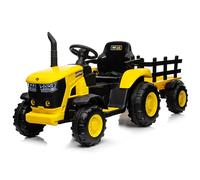 Trattore Elettrico per Bambini Batteria 12V con Telecomando, Trattore con Rimorchio Cavalcabile Doppio Motore da 35W, Musica Bluetooth/USB, Cambio a 3 Marce, Luci a 7 LED (Giallo)