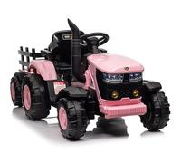 Trattore Elettrico per Bambini, Batteria 12V con Telecomando, Trattore con Rimorchio e Doppio Motore, Bluetooth/USB, Cambio a 3 Marce, Luci a 7 LED (Rosa)