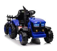 Trattore elettrico per bambini con rimorchio rimovibile doppio motore 35 W, auto elettrica 12 V a 6 pneumatici per bambini con telecomando, musica, 3 velocità, 7 LED, clacson (Blu)