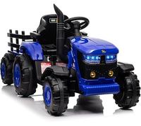 Trattore elettrico per bambini, trattore con rimorchio rimovibile e controllo genitoriale, doppio motore 35 W, batteria 12 V, musica/MP3/senza fili, veicolo elettrico per bambini, 3-8 anni, blu