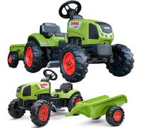 Trattore Falk Claas verde a pedali con rimorchio e clacson per bambini dai 2 anni