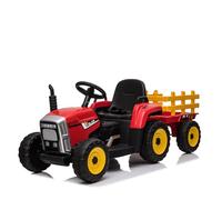 Trattore per bambini, 12 V, veicolo elettrico per bambini, con rimorchio, con telecomando/7 fari a LED/2 + 1 velocità variabile/lettore MP3/interfaccia USB, adatto per bambini da 3 a 6 anni, rosso