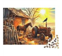 Trattore Puzzle Premium 1000 Pezzi per Adulti, Vecchio Trattore vicino a un Granaio Rustico all'Alba, Spesso, Robusto, Alta Qualità, Vivace, Sfidante, Antistress, Gioco 38x26cm/1000pz