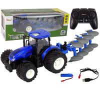 Trattore RC 1:24 con carrozzeria in metallo e aratro - blu