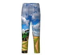Trattore Sotto Cielo Blu E Nuvole Bianche Stampa Pantaloni Pigiama Di Modo,Pantaloni Pigiama In Cotone, Confortevole Per Tutte Le Stagioni Lounge Wear, Nero , XS(5-6)