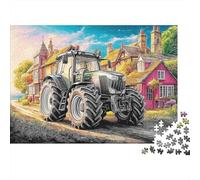 Trattore sulla strada del borgo 1000 Piece Sustainable Board Art scen agr Mindfulness Puzzle for Adults Lettered Back Pieces Relaxation Activity Anti-glare 52x38cm/1000pcs