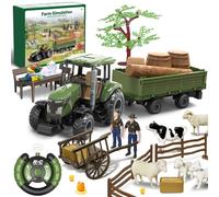 Trattore telecomandato RC con rimorchio, set fattoria con animali e personaggi, controllo 2.4GHz e 2 batterie , trattore giocattolo per bambini da 3 anni, regalo divertente per compleanno o festività