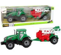 trattore verde con irroratrice rosso-verde con trazione a frizione