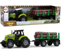 Trattore verde con rimorchio per tronchi con luce e suoni