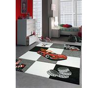 Traum Bambini Tappeto Tappeto di Gioco dei Bambini Tappeto Car Design di Auto da Corsa con Il Taglio Contorno Crema Grigio Rosso Nero Arancione Größe 120 cm Rund