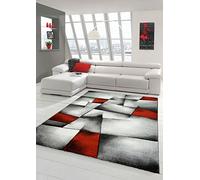 Traum Living Designer Stanza Tappeto Tappeto Moderno Moquette Mucchio Basso con Motivo a Diamante Taglio Contorno Rosso Grigio Bianco Nero Größe 80x150 cm