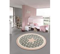 Traum Tappeto per Bambini per Giocare Tappeto per Neonato con Stella in Rosa Grigio e Bianco Größe 120 cm Rund