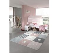 Traum Tappeto per Bambini Tappeto Scorrevole Tappeto per Neonato Cuore Stellato in Rosa Bianco Grigio Größe 120x170 cm