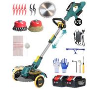 Traumheim Decespugliatore con batteria, 5 in 1 con spazzola per erbacce, ruote, 21 V/2 x 4,0 Ah, tagliaerba a batteria, decespugliatore a batteria, per prato, giardino, cortile