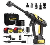 Traumheim Idropulitrice a Batteria 21V/68Bar/990PSI - 2x 4000mAh Batterie, Set Completo 17 Pezzi con Barra Estensibile, Ugello 6 in 1 & Rotabile 180° - Ideale per Auto, Terrazza e Giardino