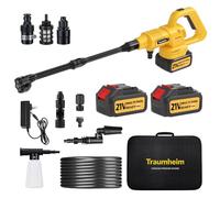 Traumheim Idropulitrice senza fili, 17 pezzi, 8000 mAh, pressione massima 68 bar, con ugello 6 in 1 e ugello girevole a 180°, idropulitrice portatile per auto, biciclette, giallo limone