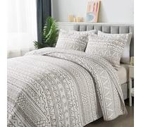 Travan 3-Piece King Quilt Set Striped Pattern Microfiber Soft Lightweight Bedding Set with Shams for All Season, Cream Strips, King Size