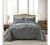 Travan Set di biancheria da letto in velluto lussuoso, per letto king size, ultra morbido, leggero, trapuntato, copriletto oversize con 2 federe, per tutte le stagioni, grigio