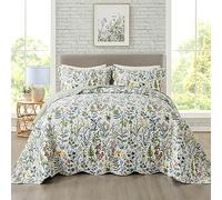 Travan Set di biancheria da letto trapuntata, 3 pezzi, con copriletto trapuntato leggero, stile giardino, stampa floreale, oversize, per tutte le stagioni, raffinato, per letto matrimoniale