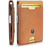 TRAVANDO Austin - Portafoglio sottile da uomo con fermasoldi, blocco RFID, porta carte di credito, con confezione regalo, Marrone Cognac Liscio, Fermasoldi