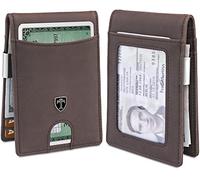 TRAVANDO Money Clip Wallet Atlanta Mens Front Pocket Slim RFID Blocking - Credit Card Holder - Mini Bifold (Suede Leather, Vintage Brown)