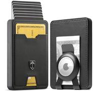 TRAVANDO SWYPE Alluminio Portafoglio Uomo Slim - Portacarte Protezione RFID - Porta Tessere piccolo con cinturino Porta Soldi - Portafogli Di Credito - Smart Wallet (AirTag* Fermasoldi, Nero)