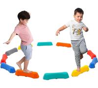 Trave d'equilibrio per bambini con 12 pietre colorate impilabili, tavola d'equilibrio per bambini con capacità motorie e di coordinazione