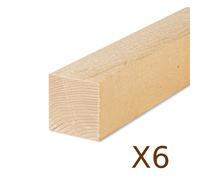 Trave quadrata in legno abete grezzo, 78x78 mm, 1 metro - 6 pezzi