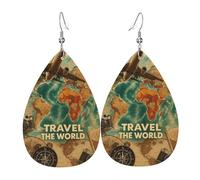Travel Adventure, Camera, Compass And Map Orecchini In Pelle Penzolare Orecchini Leggera Accessori Per Cosplay Carnevale