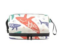 Travel Adventure Whale - Trousse a doppio strato, per donne e ragazze, trousse da viaggio per trucchi, pratica borsa organizer con scomparto per pennelli, Multi, 27x15x14 cm/10.6x5.9x5.5 in, Beauty