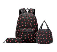Travel Backpack, Strawberry Print Bookbag With Lunchbox Pencil Case
