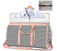 Travel Bag,foldable Clothing Bag Travel,Garment Duffle Bag,Convertible Suit Travel Bag for Women,Large Capacity PU Leather Folding Carry On Garment Bag with Shoe Pouch(Black and white stripes)