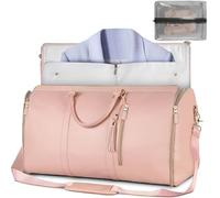 Travel Bag,foldable Clothing Bag Travel,Garment Duffle Bag,Convertible Suit Travel Bag for Women,Large Capacity PU Leather Folding Carry On Garment Bag with Shoe Pouch(Pink)