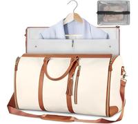 Travel Bag,foldable Clothing Bag Travel,Garment Duffle Bag,Convertible Suit Travel Bag for Women,Large Capacity PU Leather Folding Carry On Garment Bag with Shoe Pouch(Off-white)