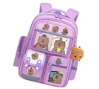Travel Bookbag - Cartoon Animal Schoolbag, Lightweight Printed Polyester Fabric, Padded Shoulder Straps, Reinforced Bottom Panel | Waterproof Backpack With Cards Badge Bag Charm For Holiday Trip Zoo
