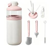 Travel Bottle Cleaning Set W/Drying Rack - Includes 100ml Powder Dispenser + 3 Brushes (Nipple/Straw), Food-Grade Silicone & PP, Hangable
