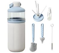 Travel Bottle Cleaning Set W/Drying Rack - Includes 100ml Powder Dispenser + 3 Brushes (Nipple/Straw), Food-Grade Silicone & PP, Hangable